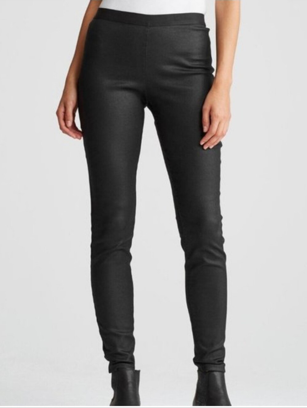 EILEEN FISHER Organic Cotton Blend Coated Black Leggings In Size M